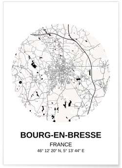 Affiche Carte Bourg-en-Bresse | A3 : 29,7x42cm
