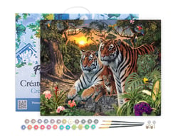 Peinture par Numéro Figured'Art avec Cadre - Famille de Tigre - Kit de Loisir Créatif DIY Numéro d'Art Complet - 40x50cm toile tendue sur châssis