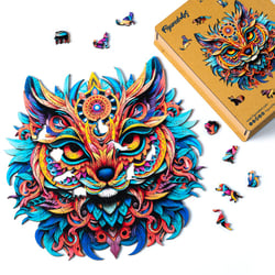 Puzzle En Bois 108 Pièces - Chat Décoratif - Boîte Cadeau En Bois - À Partir De 12 Ans - 29,7 X 42 Cm