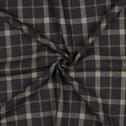 Tissu Lin Viscose Justin carreaux Grège sur fond Gris anthracite profond