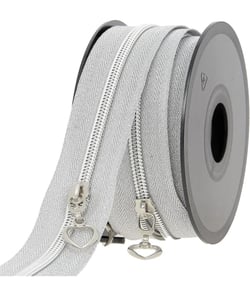 Fermeture à glissière Spirale N°4 avec curseur Coeur - Milward Argent