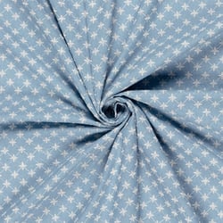 Tissu Chambray Coton Fleurs brodées sur fond Bleu clair