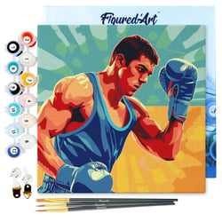 Mini Peinture par Numéros Figured'Art 20x20cm avec cadre Affiche sportive Boxe - Petit Format