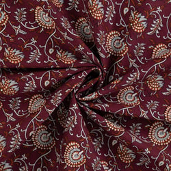 Tissu Voile de Coton Amélia Fleurs bohèmes sur fond Bordeaux foncé