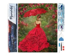 Diamond Painting Broderie Diamant Figured’Art 40x50cm toile entière roulée avec diamants carrés - Femme à la Robe rouge