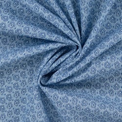 Tissu Voile de Coton digital brodé Alix cachemire discret sur fond Bleu