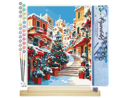 Peinture par Numéro Figured'Art - Village Méditerranéen de Noël - Kit de Loisir Créatif DIY Numéro d'Art Complet - 40x50cm toile roulée + châssis en bois à monter