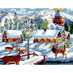 Princesse - Canevas antique Village d'hiver 50x65cm