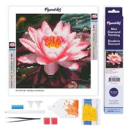 Mini Diamond Painting Broderie Diamant Figured’Art 25x25cm toile entière roulée avec diamants ronds - Nénuphar Rose