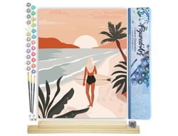 Peinture par Numéro Figured'Art - Promenade sur la plage au coucher du soleil - Kit de Loisir Créatif DIY Numéro d'Art Complet - 40x50cm toile roulée + châssis en bois à monter
