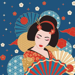 4 serviettes en papier découpage collage 33 cm Easy Life GEISHA EVENTAIL TOKYO