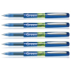 Lot de 5 Stylos Roller Encre Liquide Pilot Greenball 7 Pointe Moyenne Bleu