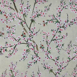 Tissu Toile de Coton Merisier sur fond Beige
