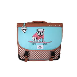 Cartable scolaire 38 cm - POL FOX Skate - Marron et bleu - Garçon, réversible, 2 compartiments, motif skate et chien