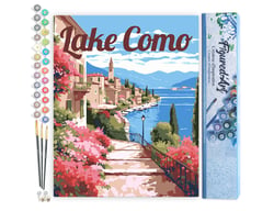 Peinture par Numéro Figured'Art - Affiche de voyage lac de Côme en fleurs - Kit de Loisir Créatif DIY Numéro d'Art Complet - 40x50cm sans châssis en bois