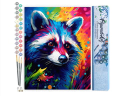 Peinture par Numéro Figured'Art - Raton laveur Coloré Abstrait - Kit de Loisir Créatif DIY Numéro d'Art Complet - 40x50cm sans châssis en bois