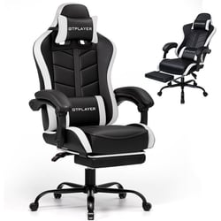 Chaise gaming ergonomique - GTPLAYER - avec repose-pieds et support lombaire noir/blanc