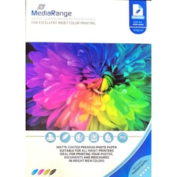 Papier photo A4 MediaRange pour imprimantes à jet d'encre - Couché mat - 105g - 100 feuilles