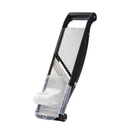 Mandoline inox Compact-PRO BASALTE avec poussoir ergonomique - 2 peignes effileurs (4 & 10 mm)