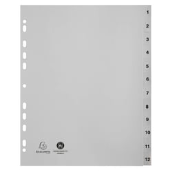 Intercalaires imprimés numériques PP recyclé gris 12 positions - A4 Maxi - Gris - x 10 - Exacompta