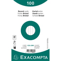 Paquet 100 fiches sous film - ligné non perforé - 125x200mm - Blanc - x 12 - Exacompta