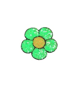 Lot de 3 écussons thermocollants  fleur sequins vert gazon 8,5x7cm