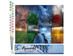Peinture par Numéro Figured'Art - Les 4 Saisons - Kit de Loisir Créatif DIY Numéro d'Art Complet - 40x50cm sans châssis en bois
