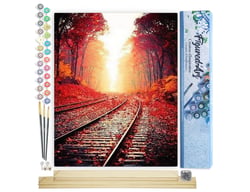 Peinture par Numéro Figured'Art - Les Rails en Automne - Kit de Loisir Créatif DIY Numéro d'Art Complet - 40x50cm toile roulée + châssis en bois à monter