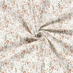 Tissu Popeline de Coton Floral champêtre sur fond Ecru
