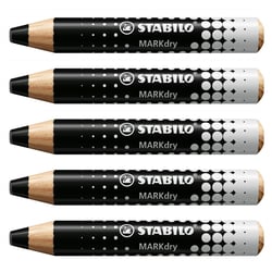 Lot de 5 crayons marqueurs STABILO MARKdry - Noir - Bois certifié PEFC