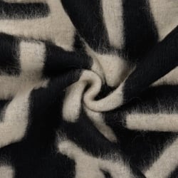Tissu Laine mélangé Alphabet blanc sur fond Noir