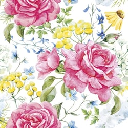 Lot de 4 serviettes en papier découpage collage 33 cm FLEUR ROSE JAUNE FL 1003