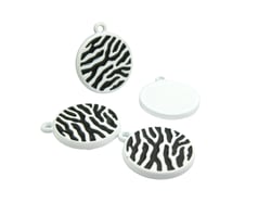 4 Breloques rondes blanches 17*14mm imprimé animalier zèbre