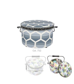 Boîte à couture ronde 22x13,5cm hexagones bleus