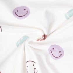 Tissu Sweat léger French Terry Smileys sur fond Blanc cassé