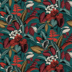 Tissu Toile de Coton Cabosse sur fond Vert canard - Au mètre