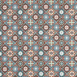 Tissu Coton Cretonne enduit Marrakech sur fond Orange - Au mètre