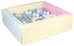Piscine à balles carrée avec 300 balles – rose, bleu, jaune (pastel)/blanc, bleu clair, gris - Velinda