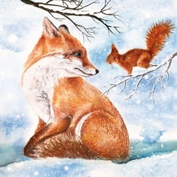 Lot de 4 serviettes en papier découpage collage 33 cm RENARD ECUREUIL A 509