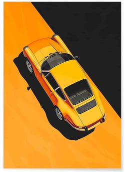 Affiche 911 jaune - Look minimaliste et rétro | A3 : 29,7x42cm