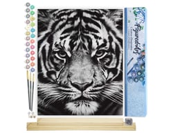 Peinture par Numéro Figured'Art - Tête de Tigre en noir et blanc - Kit de Loisir Créatif DIY Numéro d'Art Complet - 40x50cm toile roulée + châssis en bois à monter