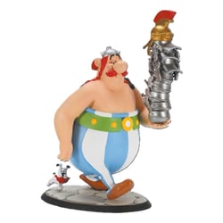 Asterix - Statuette Obelix avec une pile de casques romains et Idéfix 21 cm - Plastoy