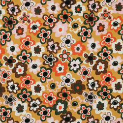 Tissu Jersey stretch fleurs Floraviva muticolores sur fond Jaune moutarde - Au mètre