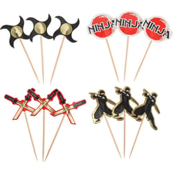 12 Cake Toppers Ninja Noir/Or/Rouge