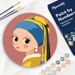 Peinture par Numéro sur disque en bois Figured'Art - Jeune fille et boucle d'oreille - Kit de Loisir Créatif DIY Numéro d'Art Complet - 30cm de diamètre