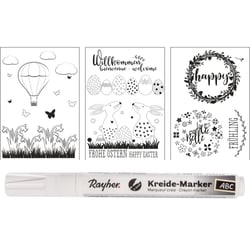 Modèles fenêtre PrintempsetPâques, 3modèles+1 marqueur craie, Boite 1kit