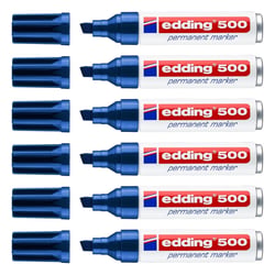 Lot de 6 marqueurs permanents pointe biseau - EDDING - Corps aluminium - Bleu - 2-7 mm