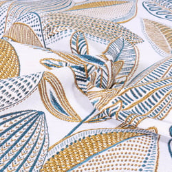 Tissu Jacquard Grandes fleurs Lagende sur fond Blanc