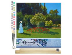 Peinture par Numéro Figured'Art - Dame en blanc au jardin - Monet - Kit de Loisir Créatif DIY Numéro d'Art Complet - 40x50cm toile roulée + châssis en bois à monter