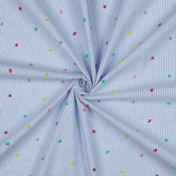 Tissu Coton Plumetis rayures Bleu ciel sur fond Blanc